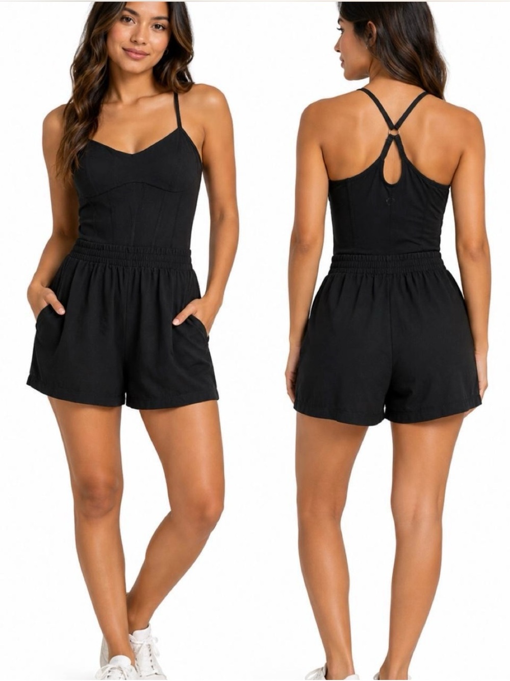 NEW Victoria’s Secret PINK Black Ultimate Runsie  Strappy Athletic Romper